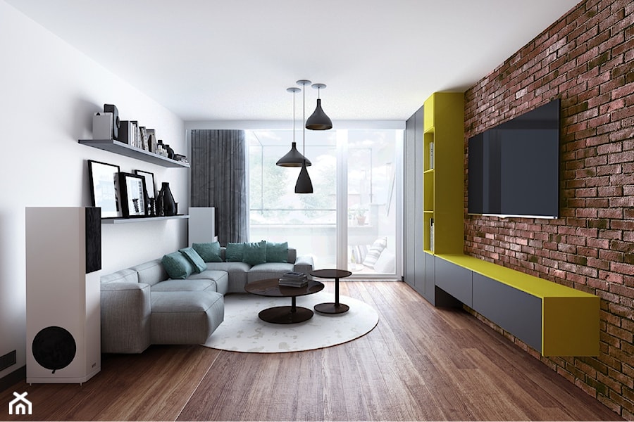 Mieszkanie Wilanów - Średni biały salon z tarasem / balkonem, styl nowoczesny - zdjęcie od Kameleon - Kreatywne Studio Projektowania Wnętrz