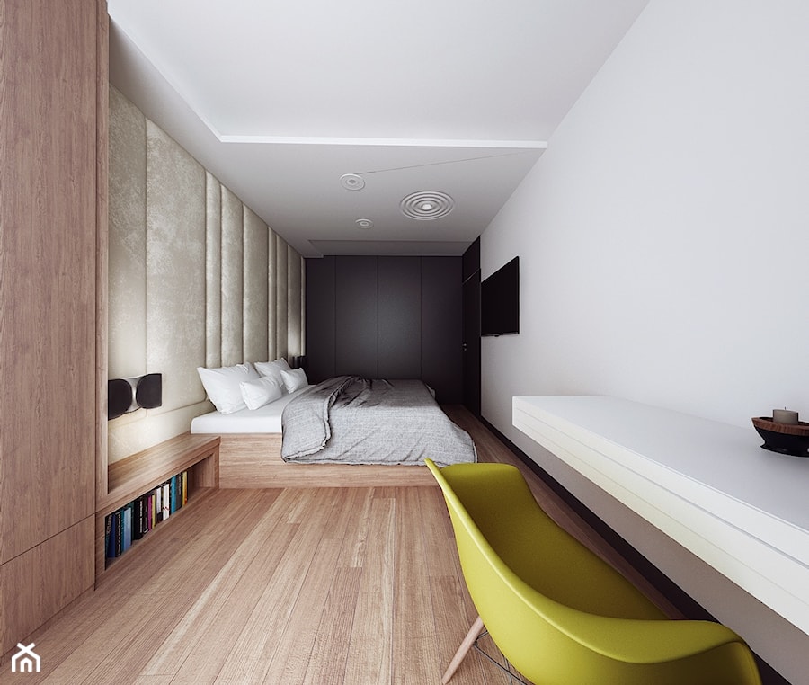 Mieszkanie Wilanów - Duża beżowa biała sypialnia, styl nowoczesny - zdjęcie od Kameleon - Kreatywne Studio Projektowania Wnętrz