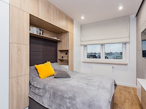 Mieszkanie Praga Południe - Średnia biała szara sypialnia, styl nowoczesny - zdjęcie od Kameleon - Kreatywne Studio Projektowania Wnętrz