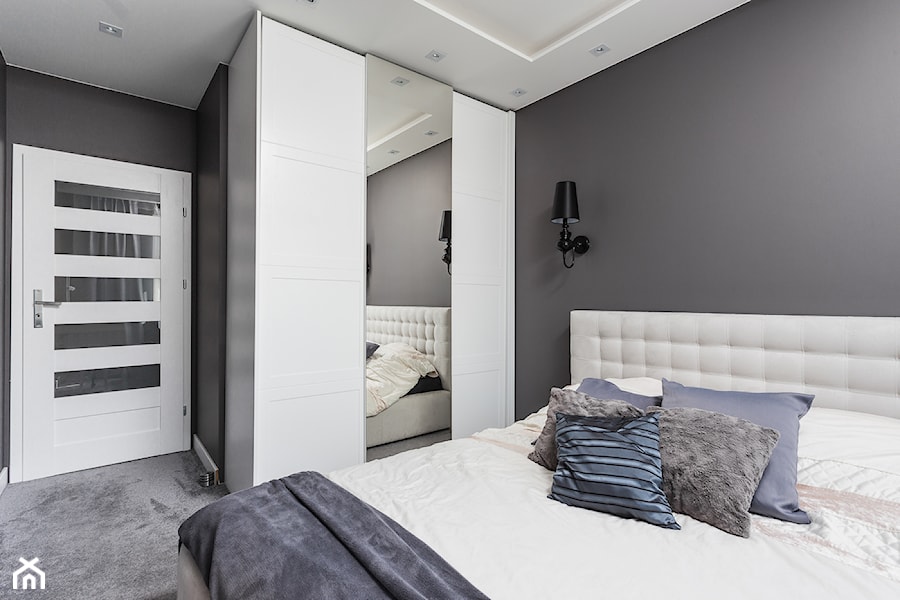 mieszkanie Warszawa, Praga - Mała szara sypialnia, styl nowoczesny - zdjęcie od Kameleon - Kreatywne Studio Projektowania Wnętrz