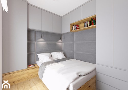 Mieszkanie Praga Południe - Mała biała szara sypialnia, styl nowoczesny - zdjęcie od Kameleon - Kreatywne Studio Projektowania Wnętrz