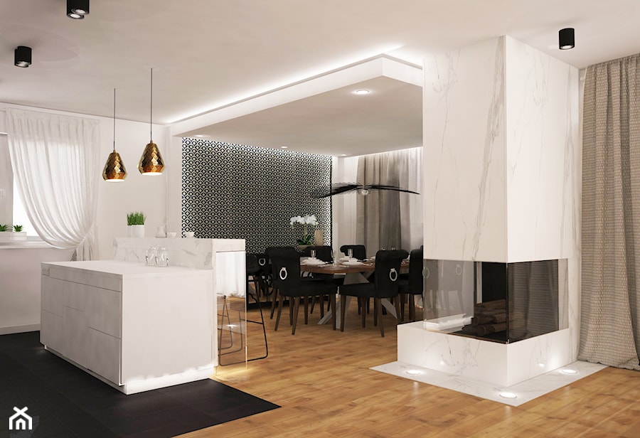 Rezydencja pod Wrocławiem - Średnia biała jadalnia jako osobne pomieszczenie, styl glamour - zdjęcie od BlueCat Studio