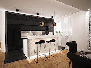 Rezydencja pod Wrocławiem - Średnia otwarta z salonem z zabudowaną lodówką kuchnia jednorzędowa z wyspą lub półwyspem, styl glamour - zdjęcie od BlueCat Studio