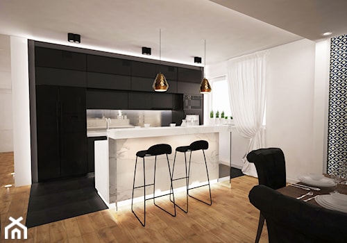 Rezydencja pod Wrocławiem - Średnia otwarta z salonem z zabudowaną lodówką kuchnia jednorzędowa z wyspą lub półwyspem, styl glamour - zdjęcie od BlueCat Studio