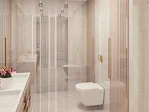 ROYAL GOLD - Średnia biała beżowa różowa łazienka bez okna, styl glamour - zdjęcie od BlueCat Studio