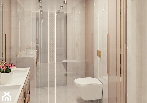 ROYAL GOLD - Średnia bez okna z dwoma umywalkami z punktowym oświetleniem łazienka, styl glamour - zdjęcie od BlueCat Studio