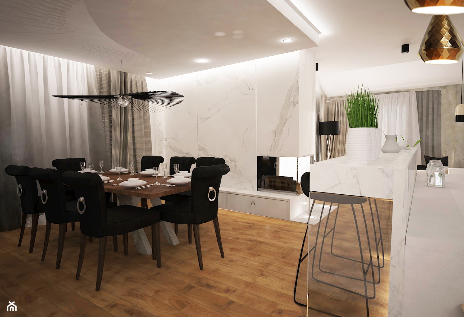 Rezydencja pod Wrocławiem - Duża biała jadalnia jako osobne pomieszczenie, styl glamour - zdjęcie od BlueCat Studio - Homebook