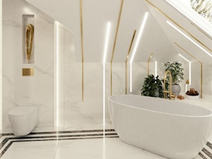 ROYAL GOLD - Średnia na poddaszu z marmurową podłogą łazienka z oknem, styl glamour - zdjęcie od BlueCat Studio