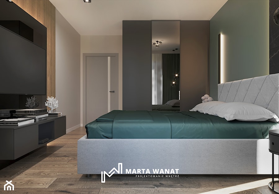 Eleganckie mieszkanie w ciemnych barwach - Sypialnia, styl nowoczesny - zdjęcie od Marta Wanat Projektowanie wnętrz