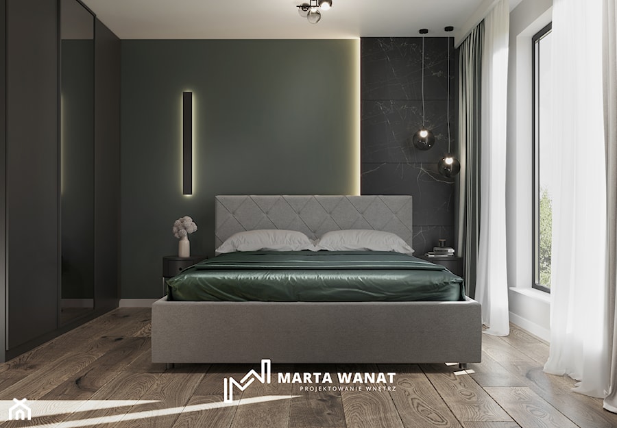 Eleganckie mieszkanie w ciemnych barwach - Sypialnia, styl nowoczesny - zdjęcie od Marta Wanat Projektowanie wnętrz