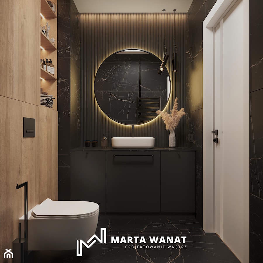 Eleganckie mieszkanie w ciemnych barwach - Łazienka, styl nowoczesny - zdjęcie od Marta Wanat Projektowanie wnętrz