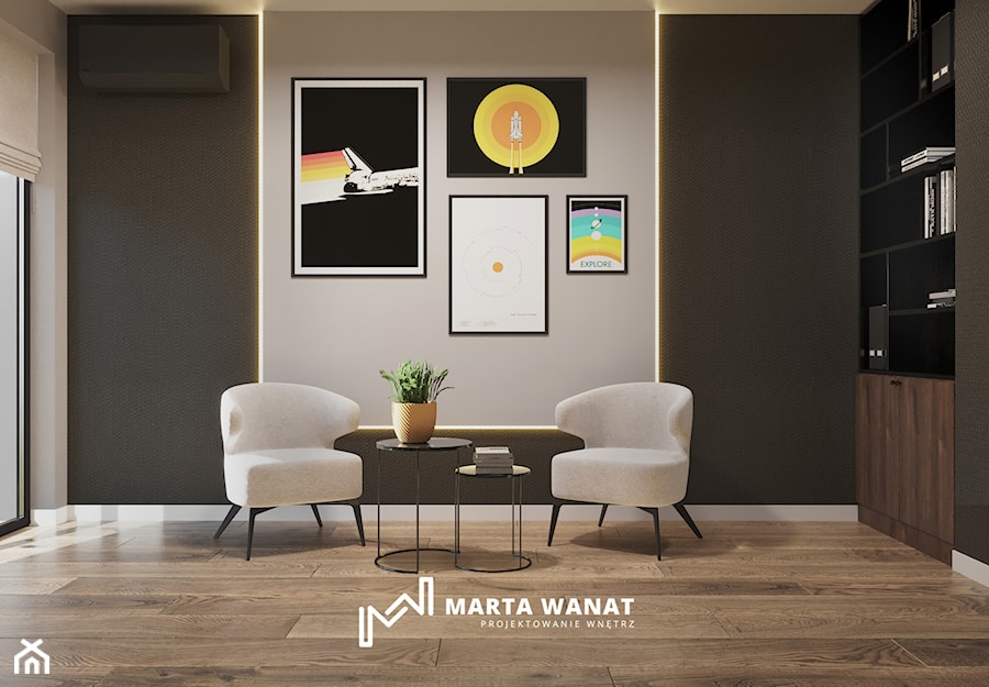 Eleganckie mieszkanie w ciemnych barwach - Biuro, styl nowoczesny - zdjęcie od Marta Wanat Projektowanie wnętrz