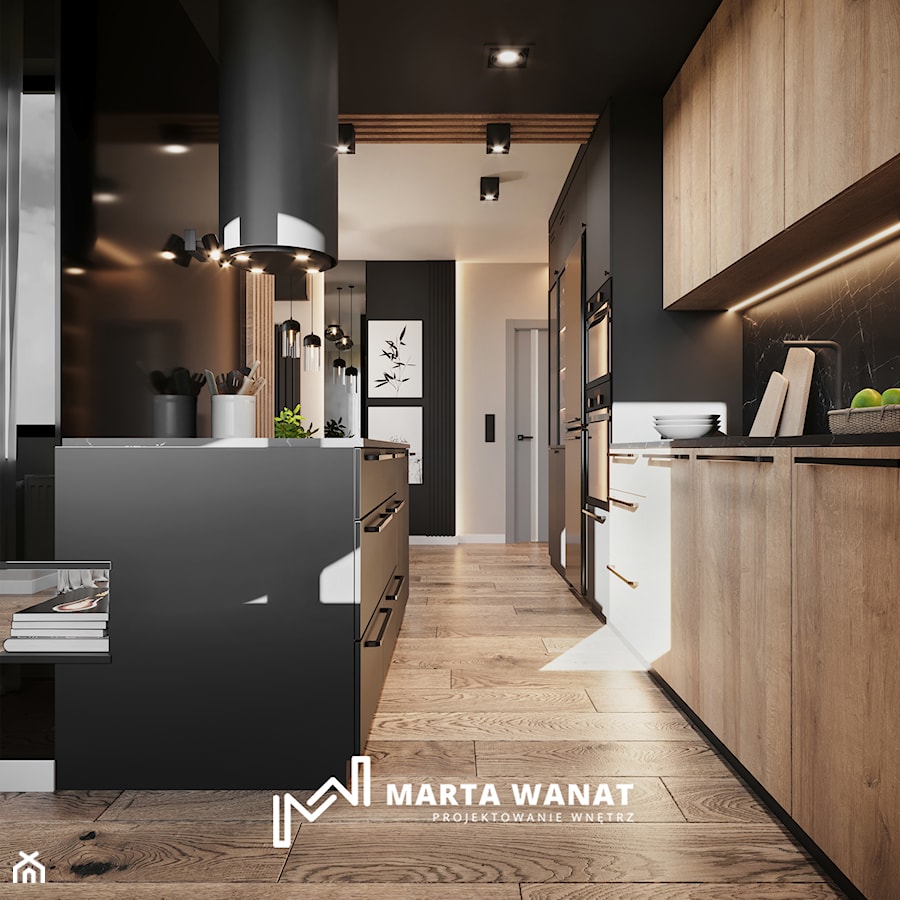 Eleganckie mieszkanie w ciemnych barwach - Kuchnia, styl nowoczesny - zdjęcie od Marta Wanat Projektowanie wnętrz