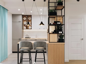 Kontrastowy salon z aneksem kuchennym - Kuchnia, styl industrialny - zdjęcie od Marta Wanat Projektowanie wnętrz