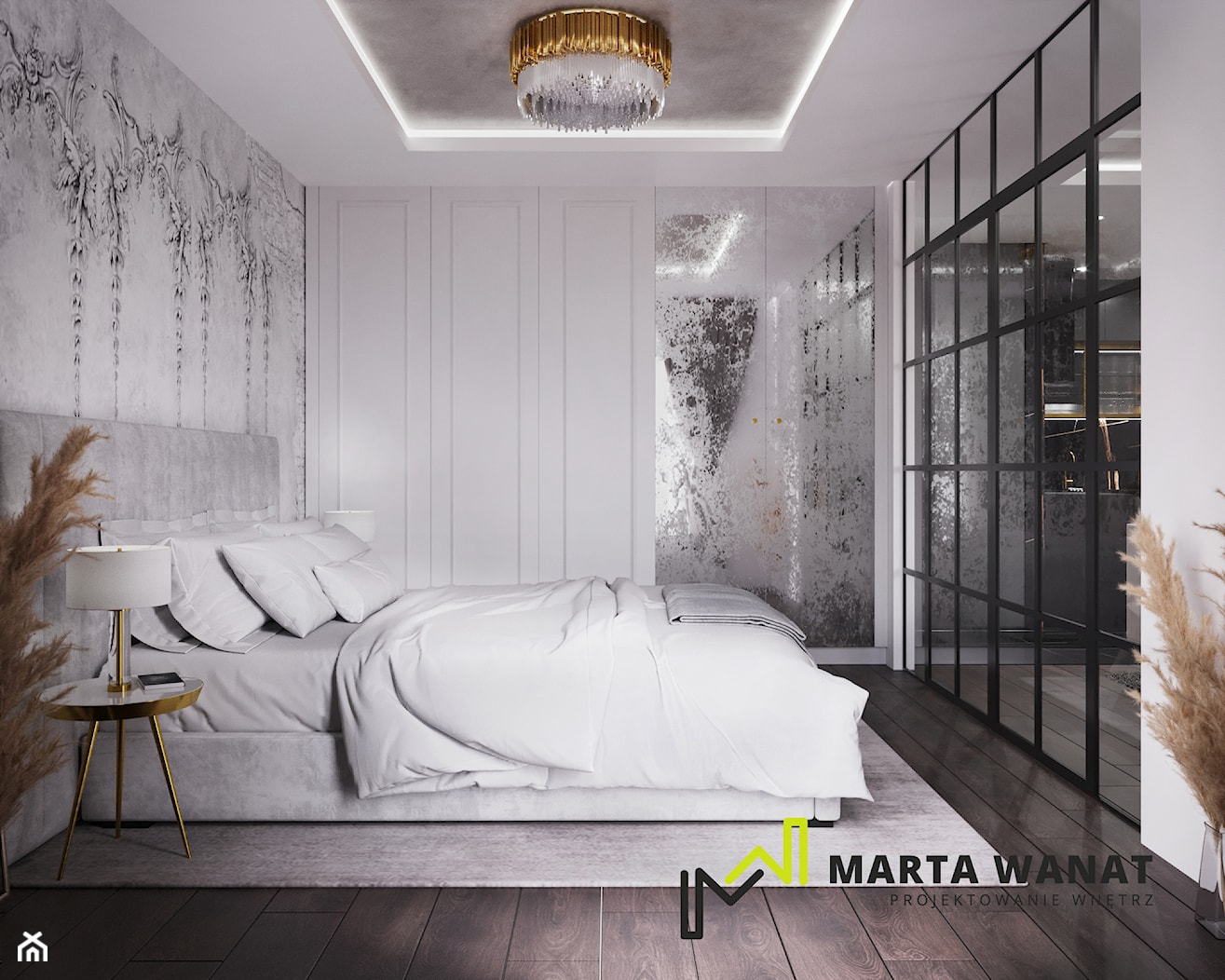 Współczesna elegancja - Sypialnia, styl glamour - zdjęcie od Marta Wanat Projektowanie wnętrz - Homebook