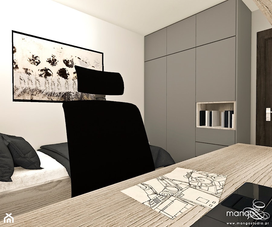 MIESZKANIE DLA RODZINY - Mała biała z biurkiem sypialnia, styl nowoczesny - zdjęcie od MANGO STUDIO - projekty wnętrz & wykonawstwo "POD KLUCZ" - ZASTĘPSTWO INWESTORSKIE - projekty wnętrz HoReCa - konsultacje