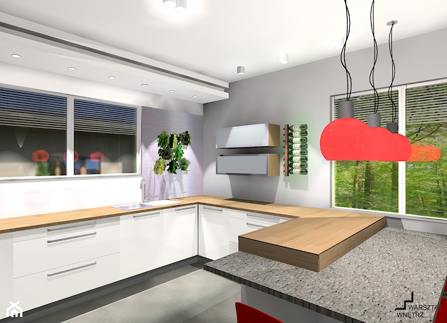 Cześć dzienna domu dla młodego małżeństwa (wizualizacje 3D) - Kuchnia, styl nowoczesny - zdjęcie od Warsztat Wnętrz