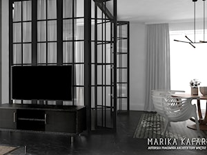 Mały biały szary salon z jadalnią, styl nowoczesny - zdjęcie od MARIKA KAFAR AUTORSKA PRACOWNIA ARCHITEKTURY WNĘTRZ