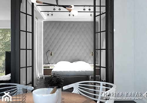 Średnia biała szara sypialnia, styl nowoczesny - zdjęcie od MARIKA KAFAR AUTORSKA PRACOWNIA ARCHITEKTURY WNĘTRZ