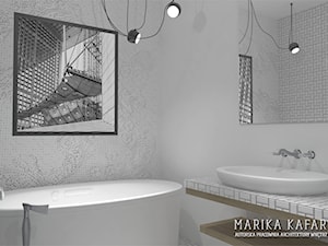 Mała na poddaszu bez okna z dwoma umywalkami łazienka, styl nowoczesny - zdjęcie od MARIKA KAFAR AUTORSKA PRACOWNIA ARCHITEKTURY WNĘTRZ