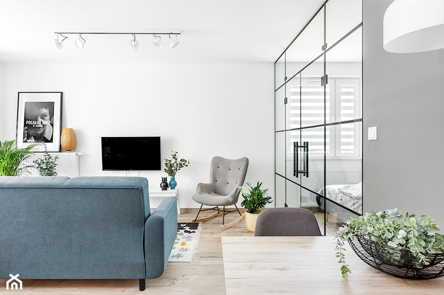 Mieszkanie z białą cegłą - Salon, styl skandynawski - zdjęcie od fajnyprojekt