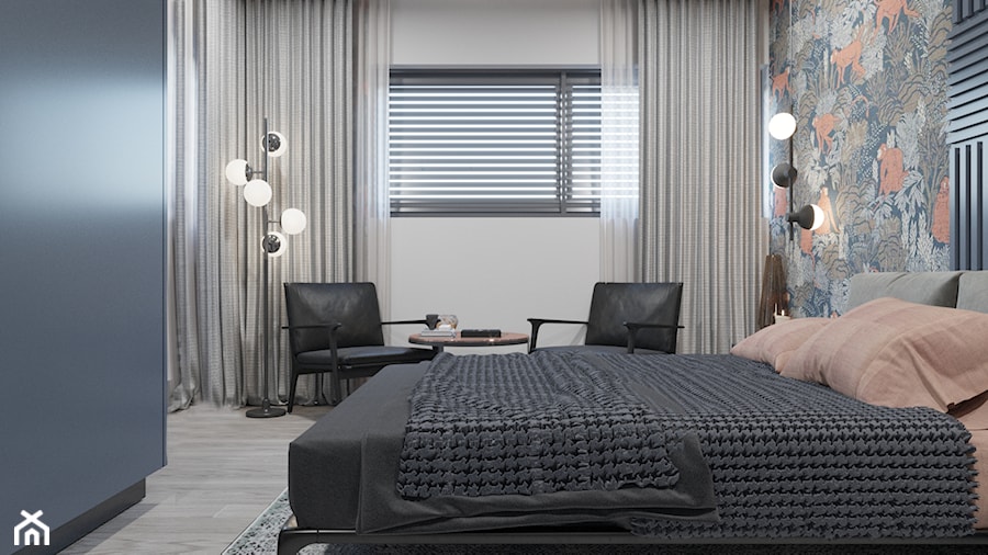 DOM / MSZCZONÓW - Mała niebieska szara sypialnia, styl nowoczesny - zdjęcie od ZEN Interiors
