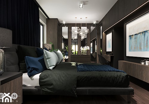 APARTAMENT / PRZEMYŚL - Duża czarna z biurkiem sypialnia, styl glamour - zdjęcie od ZEN Interiors