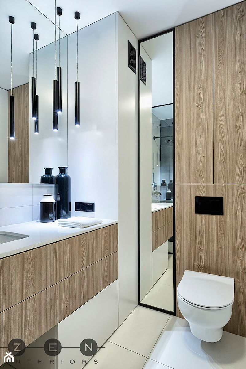 MIESZKANIE / WŁOCHY, WARSZAWA - Mała bez okna z lustrem łazienka, styl nowoczesny - zdjęcie od ZEN Interiors