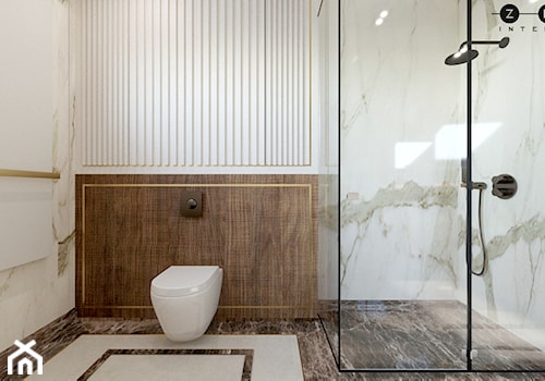 ZEN | Elegancki dom - Mała na poddaszu bez okna z marmurową podłogą łazienka, styl nowoczesny - zdjęcie od ZEN Interiors