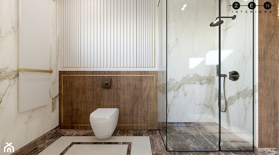 ZEN | Elegancki dom - Mała na poddaszu bez okna z marmurową podłogą łazienka, styl nowoczesny - zdjęcie od ZEN Interiors
