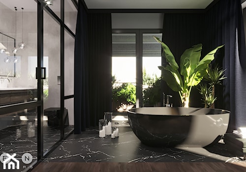 APARTAMENT / PRZEMYŚL - Duża z lustrem z marmurową podłogą z punktowym oświetleniem łazienka z oknem, styl glamour - zdjęcie od ZEN Interiors