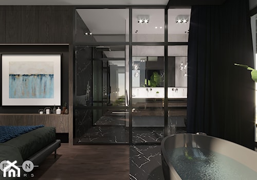 APARTAMENT / PRZEMYŚL - Średnia czarna sypialnia z łazienką, styl glamour - zdjęcie od ZEN Interiors