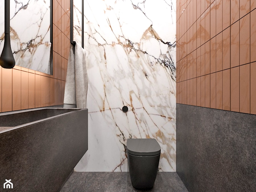 DOM / MSZCZONÓW - Mała z lustrem z marmurową podłogą łazienka, styl nowoczesny - zdjęcie od ZEN Interiors