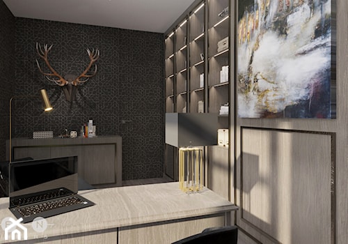 DOM / MAGDALENKA - Średnie w osobnym pomieszczeniu beżowe brązowe czarne biuro, styl glamour - zdjęcie od ZEN Interiors