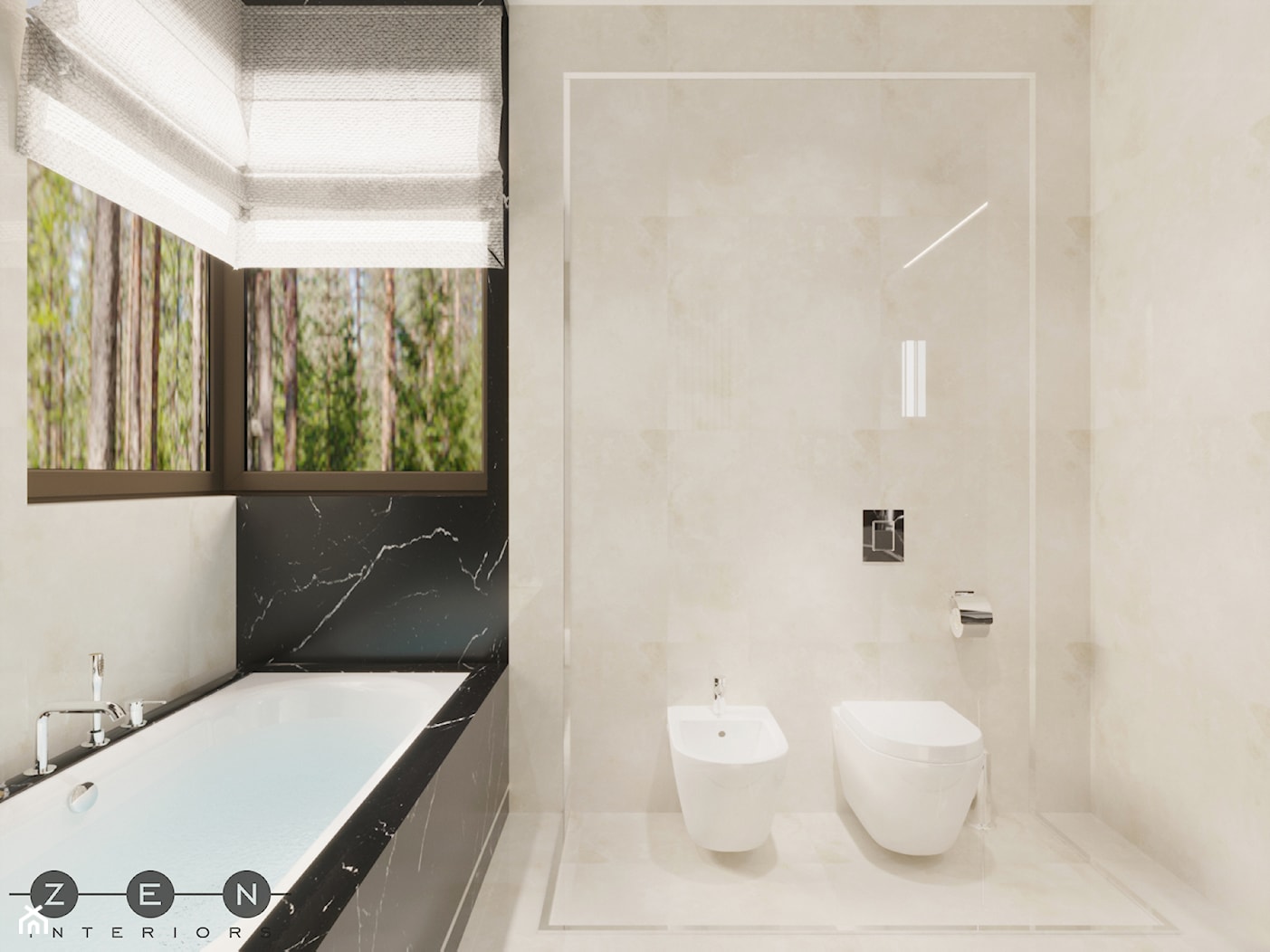 DOM / MAGDALENKA - Średnia z marmurową podłogą łazienka z oknem, styl nowoczesny - zdjęcie od ZEN Interiors - Homebook