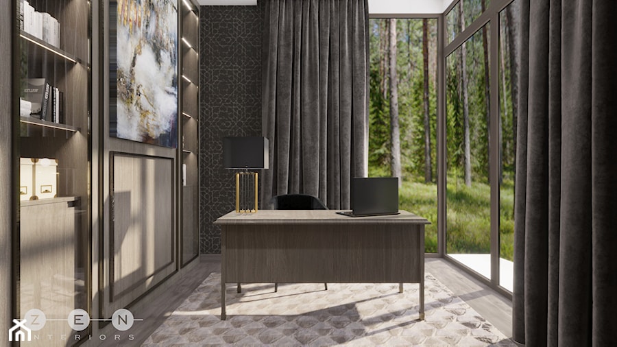 DOM / MAGDALENKA - Średnie w osobnym pomieszczeniu beżowe czarne biuro, styl glamour - zdjęcie od ZEN Interiors