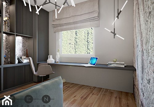 DOM / RADZYMIN - Średnie w osobnym pomieszczeniu z zabudowanym biurkiem beżowe szare biuro, styl nowoczesny - zdjęcie od ZEN Interiors