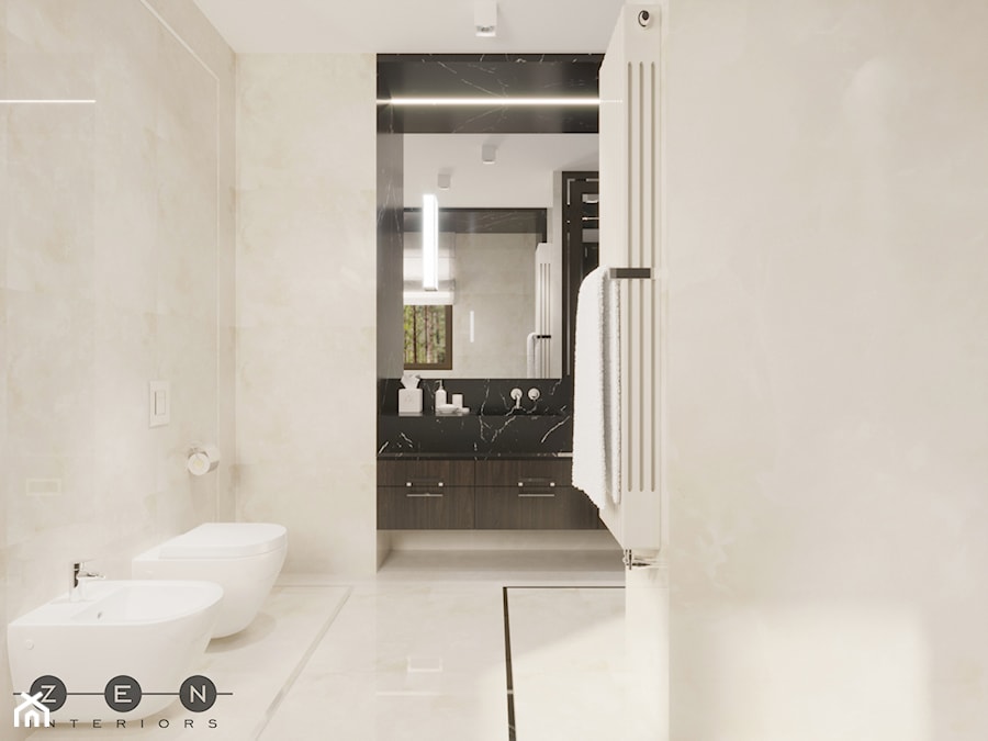 DOM / MAGDALENKA - Mała z lustrem z marmurową podłogą z punktowym oświetleniem łazienka z oknem, styl tradycyjny - zdjęcie od ZEN Interiors