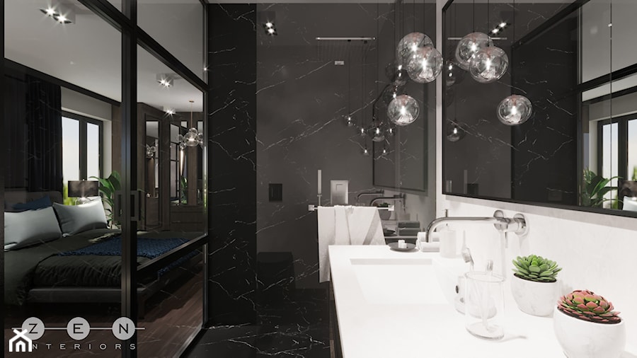 APARTAMENT / PRZEMYŚL - Średnia bez okna z lustrem z marmurową podłogą z punktowym oświetleniem łazienka, styl glamour - zdjęcie od ZEN Interiors