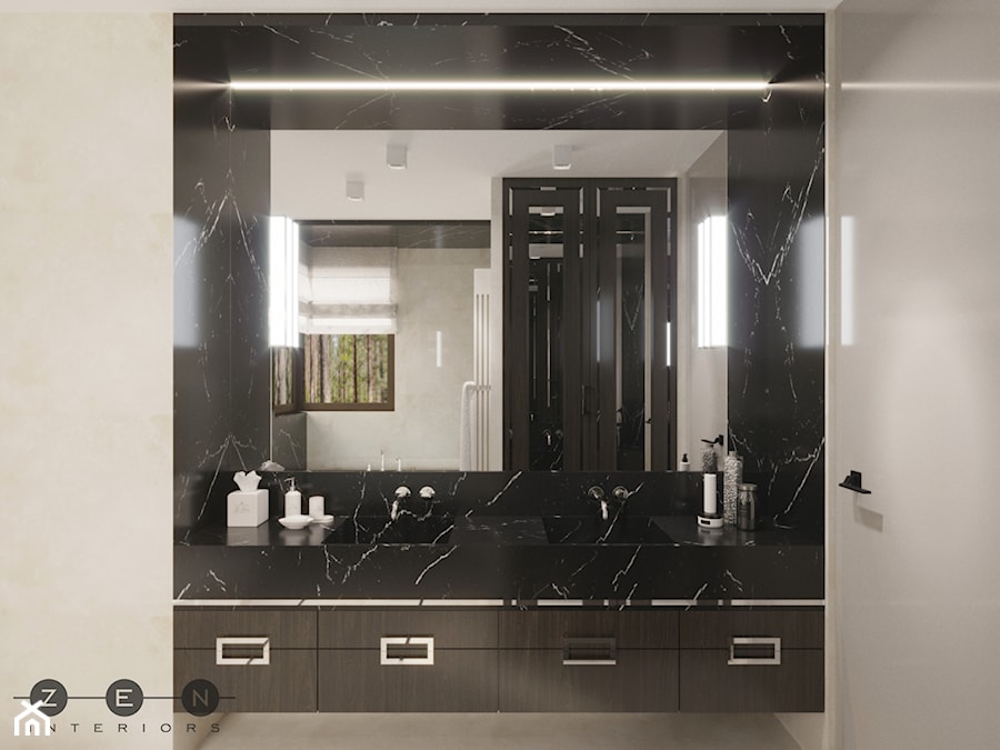DOM / MAGDALENKA - Średnia z lustrem z dwoma umywalkami z punktowym oświetleniem łazienka z oknem, styl tradycyjny - zdjęcie od ZEN Interiors