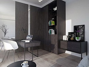 Duże w osobnym pomieszczeniu z sofą z zabudowanym biurkiem szare biuro, styl tradycyjny - zdjęcie od ZEN Interiors