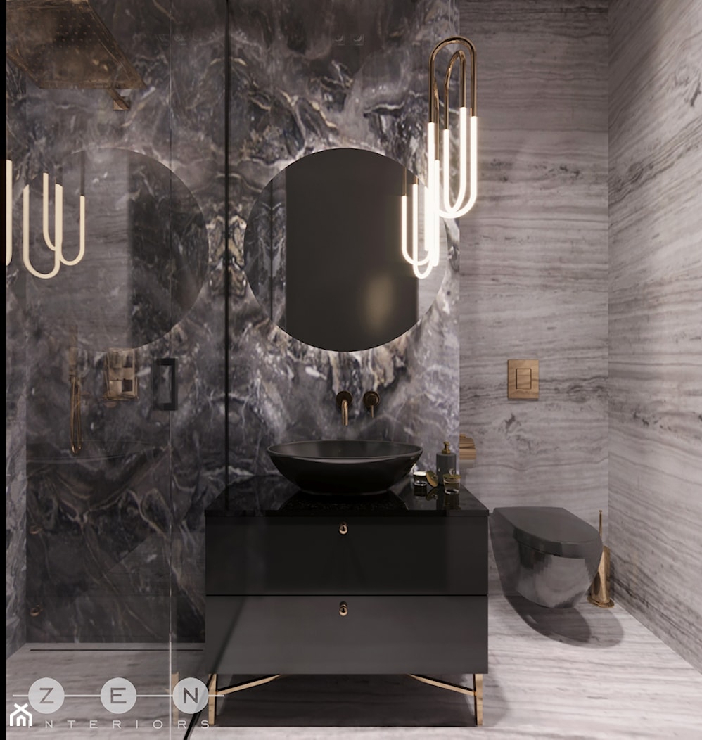 DOM / MAGDALENKA - Średnia bez okna z marmurową podłogą łazienka, styl glamour - zdjęcie od ZEN Interiors - Homebook