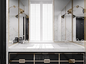 ŁAZIENKA W STYLU ART DECO - Z lustrem z dwoma umywalkami z marmurową podłogą łazienka z oknem, styl glamour - zdjęcie od ZEN Interiors