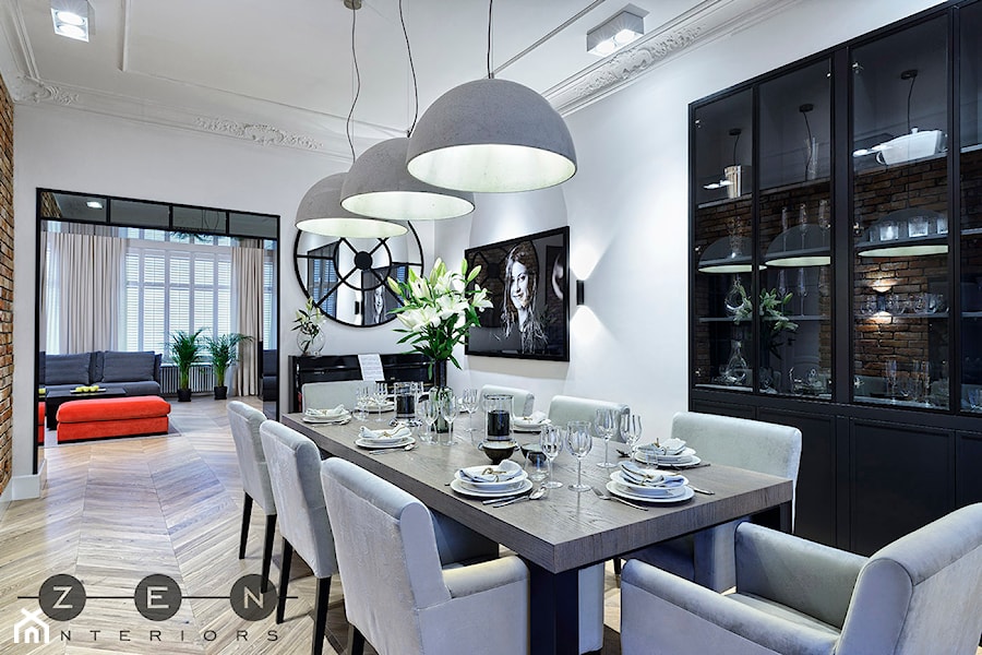 MIESZKANIE W PŁOCKU - Duża biała jadalnia jako osobne pomieszczenie, styl glamour - zdjęcie od ZEN Interiors
