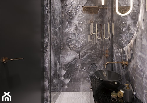 DOM / MAGDALENKA - Mała bez okna z marmurową podłogą łazienka, styl glamour - zdjęcie od ZEN Interiors