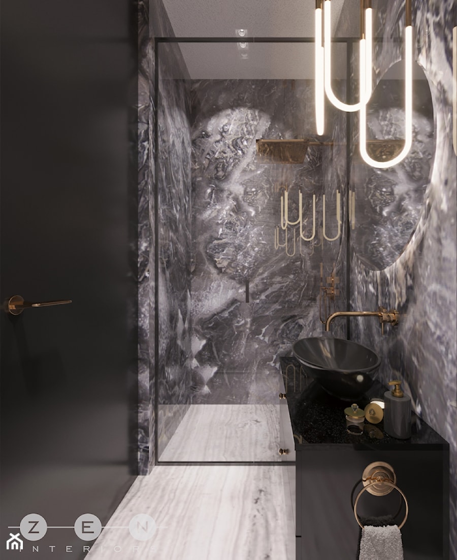 DOM / MAGDALENKA - Mała bez okna z marmurową podłogą łazienka, styl glamour - zdjęcie od ZEN Interiors