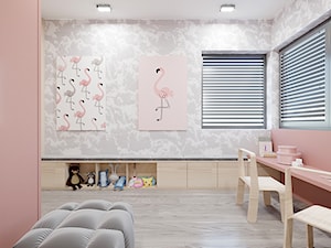 DOM / MSZCZONÓW - Mały różowy szary pokój dziecka dla dziecka dla dziewczynki dla rodzeństwa, styl nowoczesny - zdjęcie od ZEN Interiors