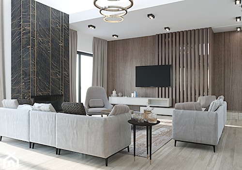 ZEN | Elegancki dom - Duży biały brązowy czarny salon, styl nowoczesny - zdjęcie od ZEN Interiors