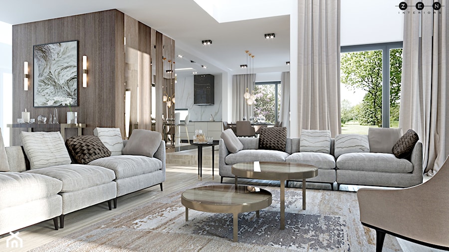 ZEN | Elegancki dom - Duży biały salon z kuchnią z jadalnią, styl nowoczesny - zdjęcie od ZEN Interiors