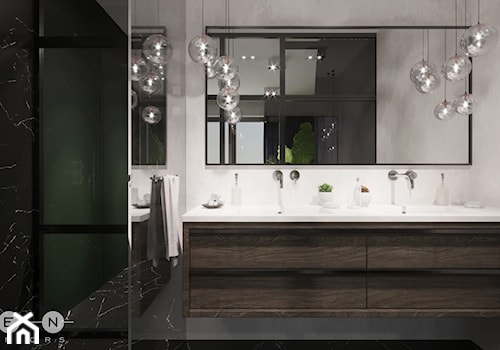 APARTAMENT / PRZEMYŚL - Średnia bez okna z lustrem z dwoma umywalkami z marmurową podłogą z punktowym oświetleniem łazienka, styl glamour - zdjęcie od ZEN Interiors